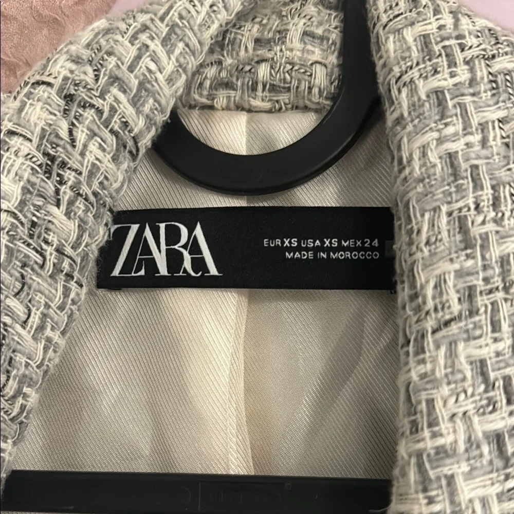 Zara Gray Blazer Tailored Tweed Jacket - Picture 2 of 3